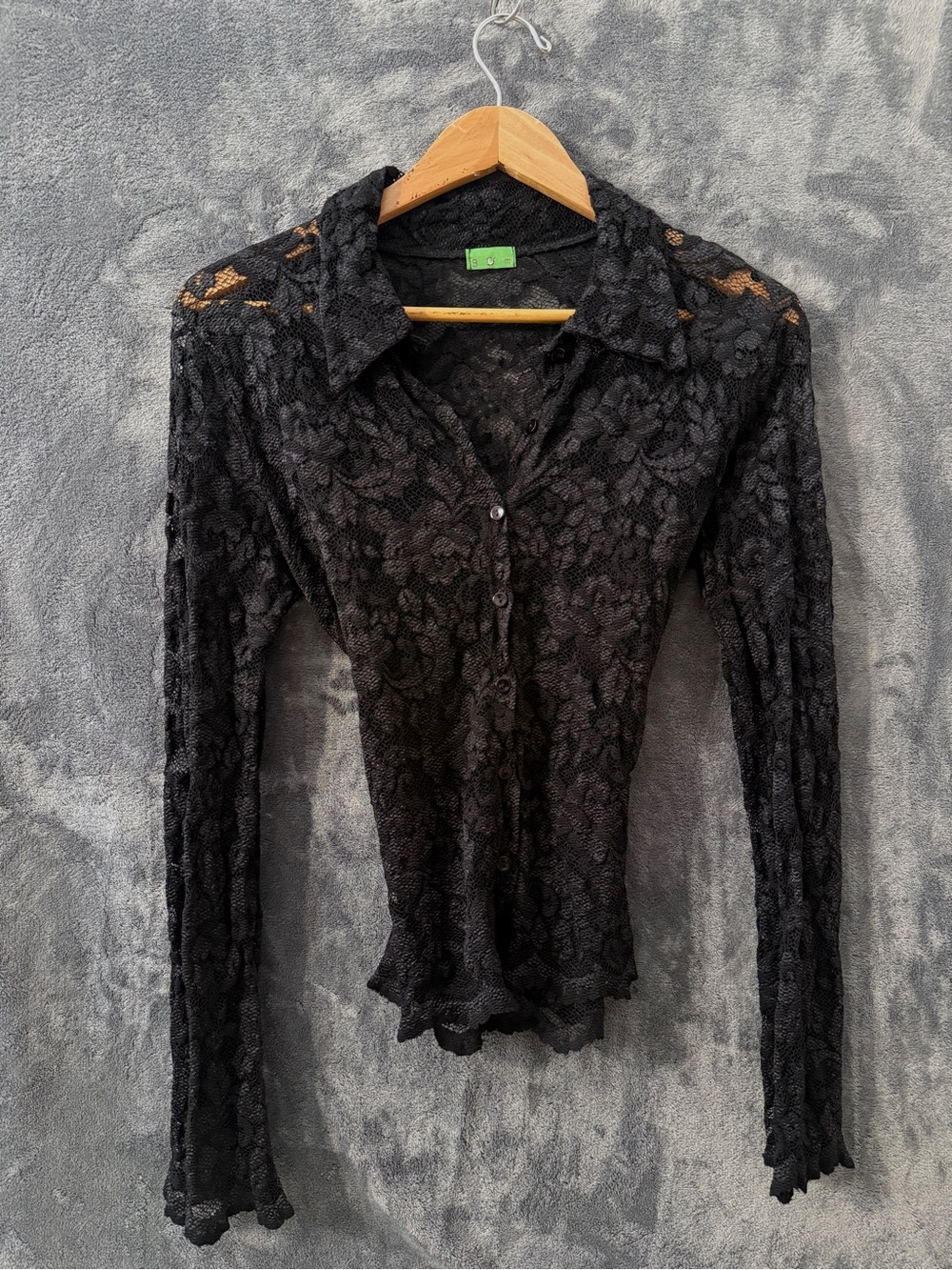 Vintage Whimsygoth black lace button-up blouse
